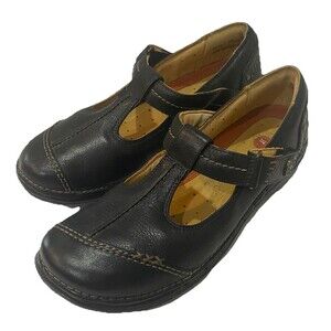 Clarks Unstructured Shoes Womens 6 M Mary Jane Flats Black Leather Hook And Loop